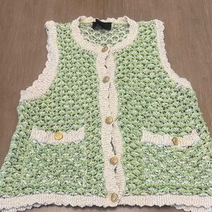 Zara Green and Cream Knit Sweater Vest